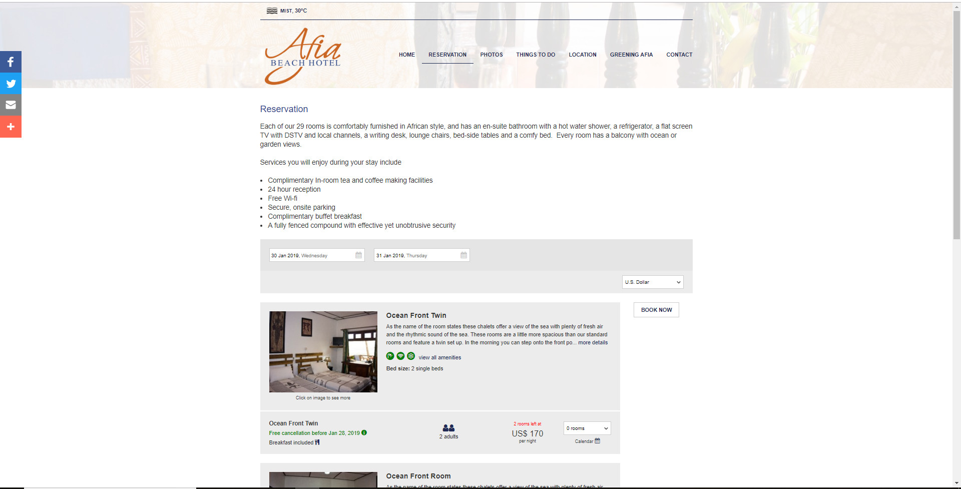 Afia Beach Hotel | Booking Page | Hotels | Web design | Websites | booking engine | digital marketing | Ghana | Togo | Benin