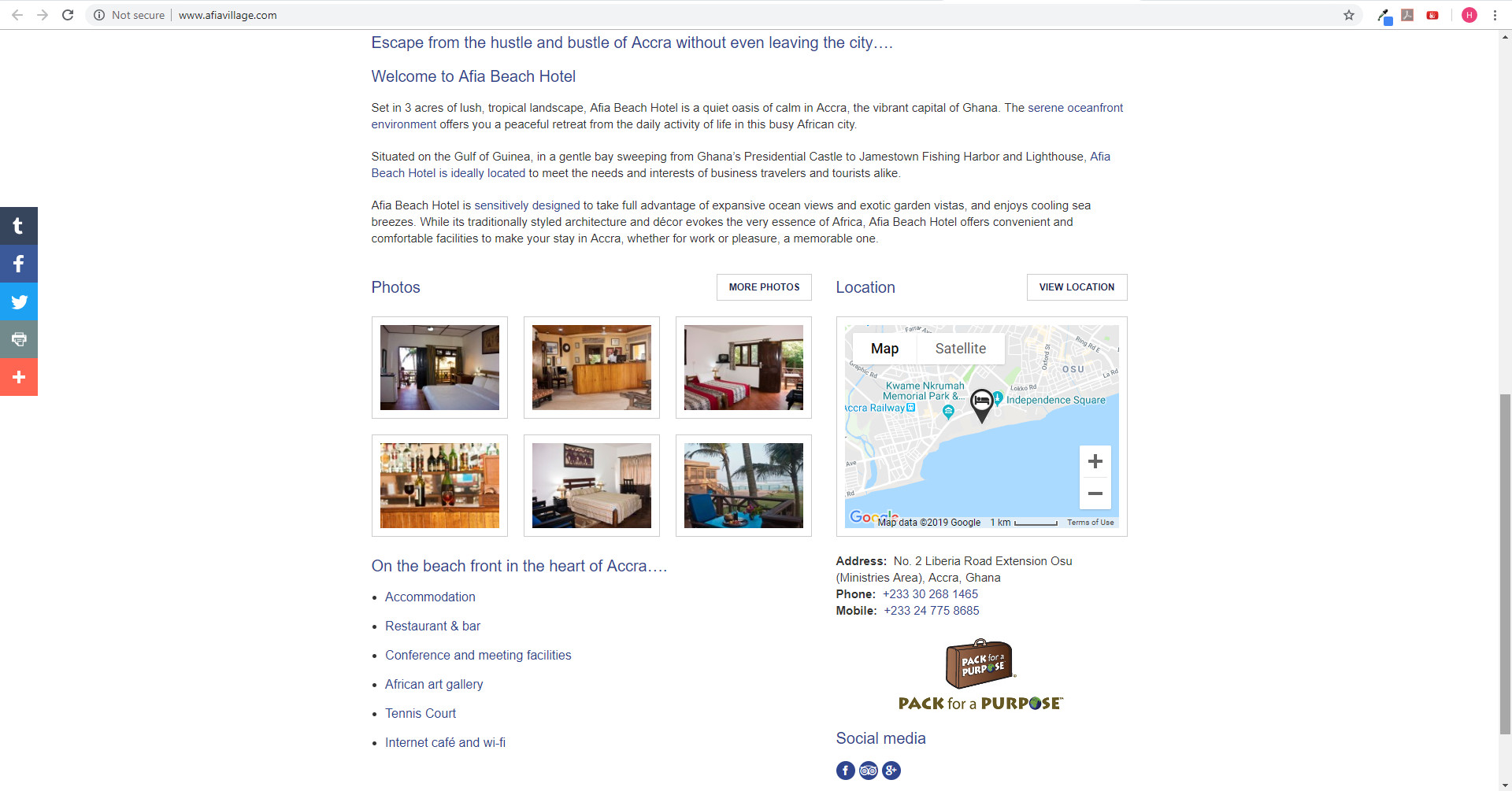 Afia Beach Hotel home page | Hotels | Web design | Websites | booking engine | digital marketing | Ghana | Togo | Benin