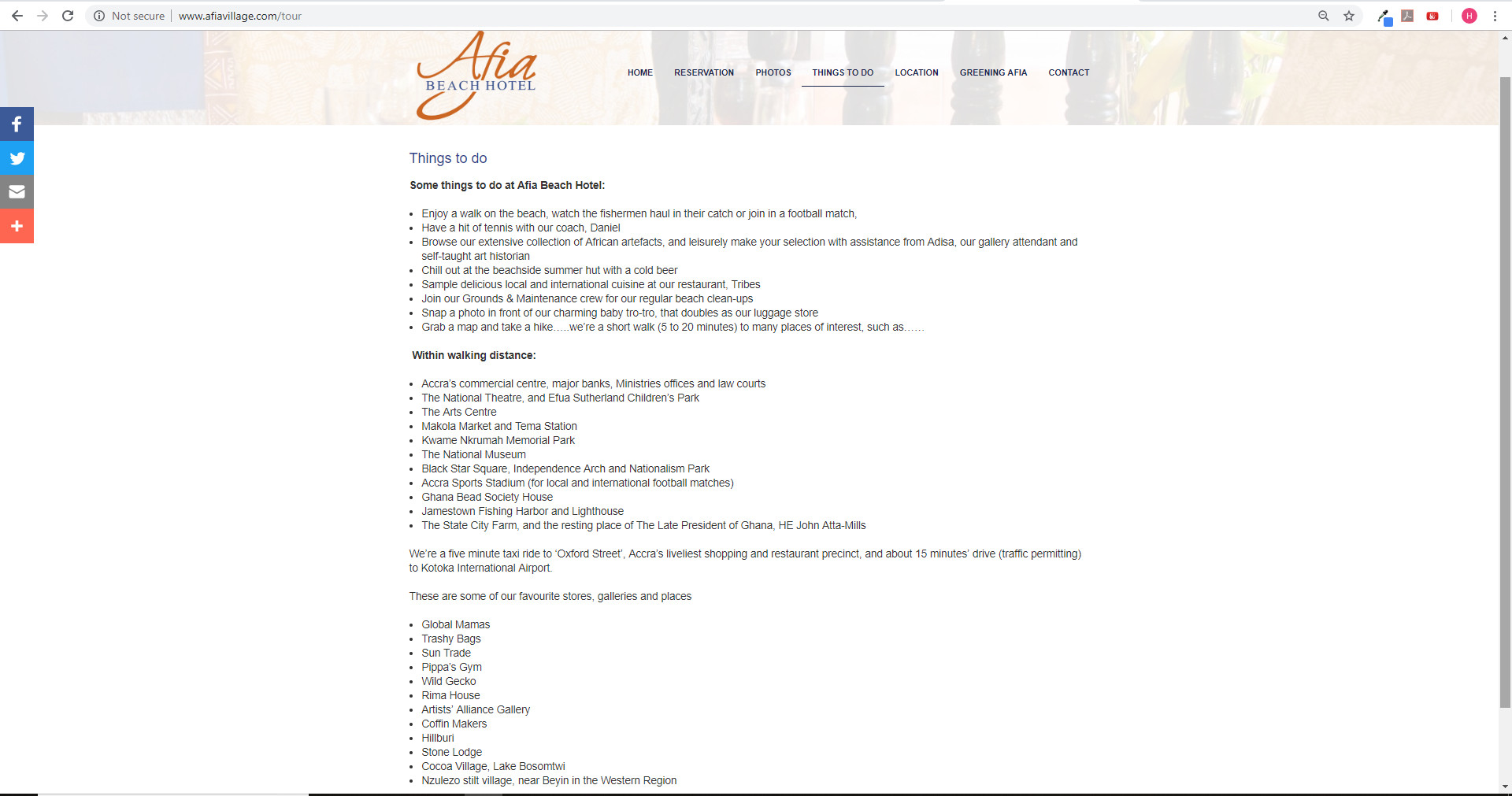 Afia Beach Hotel | Things to do page | Hotels | Web design | Websites | booking engine | digital marketing | Ghana | Togo | Benin