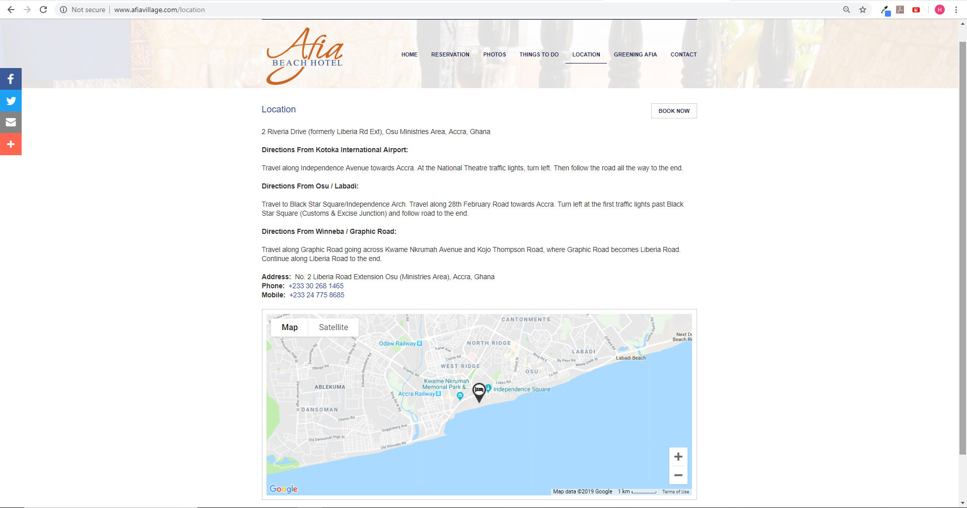 Afia Beach Hotel | Location Page | Hotels | Web design | Websites | booking engine | digital marketing | Ghana | Togo | Benin