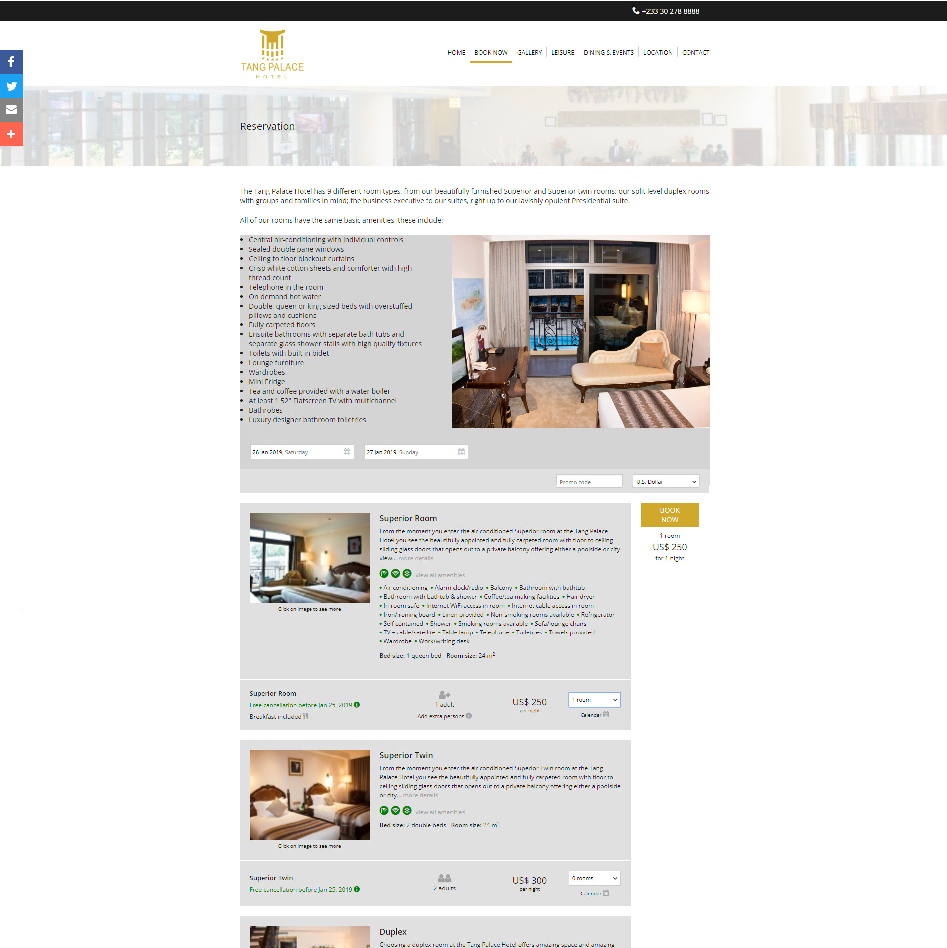Tang Palace Website | Digital Marketing | Website Design | Booking Engine | Ghana | Togo | Benin